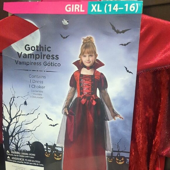 Teen Gothic Vampiress Kids Costume With Choker - Size XL 14-16 - Picture 1 of 7
